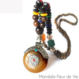 Collier Mala Bouddhiste Tibétain en perles de bois - Mandala Fleur de Vie Mandala Fleur de vie