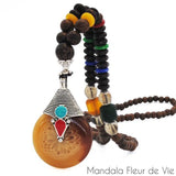 Collier Mala Bouddhiste Tibétain en perles de bois - Mandala Fleur de Vie Mandala Fleur de vie