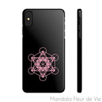 Coque Téléphone Cube de Metatron Rose/Noir Mandala Fleur de vie