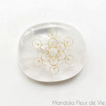 Cube de Metatron gravé sur Cristal de Roche Mandala Fleur de vie