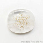 Cube de Metatron gravé sur Cristal de Roche Mandala Fleur de vie