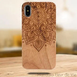 Etui de téléphone portable en bois gravé au laser Mandala Fleur de vie