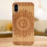 Etui de téléphone portable en bois gravé au laser Mandala Fleur de vie