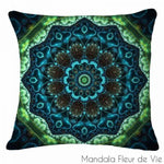 Housse de Coussin <br> Mandala bleu vert Mandala Fleur de vie