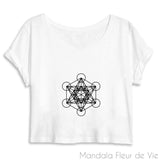 Crop Top Femme Cube de Métatron Mandala Fleur de vie