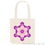 Tote Bag Cube de Métatron Violet/Rose en Coton Bio Mandala Fleur de vie