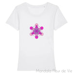 T Shirt Femme Cube de Métatron "nuances de Roses" Mandala Fleur de vie