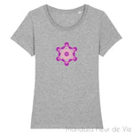 T Shirt Femme Cube de Métatron Violet/Rose en Coton Bio Mandala Fleur de vie