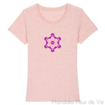 T Shirt Femme Cube de Métatron Violet/Rose en Coton Bio Mandala Fleur de vie