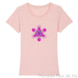 T Shirt Femme Cube de Métatron "nuances de Roses" Mandala Fleur de vie