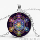 Pendentif Cube de Métatron & Géométrie Sacrée Mandala Fleur de vie