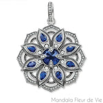 Pendentif Mandala Lotus Bleu en Argent Mandala Fleur de vie