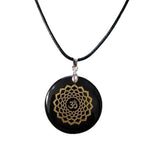 Pendentif Lotus Mandala Om en Obsidienne Naturelle Mandala Fleur de vie