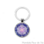 Porte Clé Cube de Metatron Bleu Mandala Fleur de vie