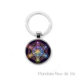 Porte Clé Cube de Metatron Violet Mandala Fleur de vie
