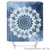 Rideau de douche <br> Bleu imprimé Mandala Mandala Fleur de vie