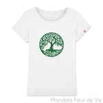 T Shirt Femme Arbre de Vie Vert, Made in France, Bio Mandala Fleur de vie