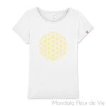 T Shirt Fleur de Vie Jaune Or, Made in France Mandala Fleur de vie