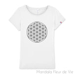 T Shirt Fleur de Vie Noire, made in France Mandala Fleur de vie