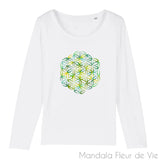 T Shirt Fleur de Vie Verte Manches Longues Mandala Fleur de vie