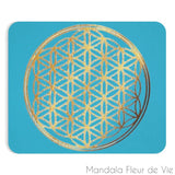 Tapis de Souris Bleu Océan Fleur de Vie Dorée Mandala Fleur de vie