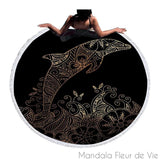 Tapis Mandala Animaux : Dauphin Noir & Or Mandala Fleur de vie