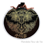 Tapis Mandala Animaux :Eléphant Noir & Or Mandala Fleur de vie