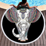 Tapis Mandala Eléphant Blanc sur fond Noir Mandala Fleur de vie