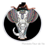 Tapis Mandala Eléphant Blanc sur fond Noir Mandala Fleur de vie