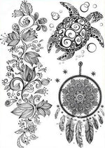 Tatouage Mandala <br> Fleurs Attrape Rêves et Tortue Mandala Fleur de vie