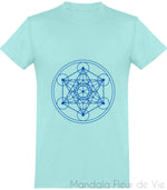 Tee Shirt Cube de Metatron Bleu Mandala Fleur de vie