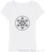 Tee Shirt Femme Cube de Métatron Noir Mandala Fleur de vie