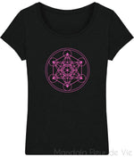 Tee Shirt Femme Cube de Métatron Rose Mandala Fleur de vie